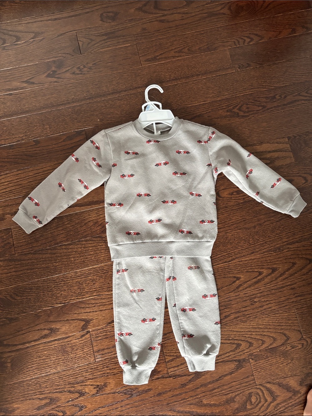 PL Kids gray Race Car Print Pajama Set - Cozy Matching Sweatsuit SIZE 5